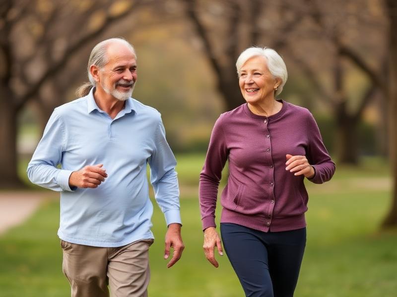 Активна літня пара на прогулянці в парку